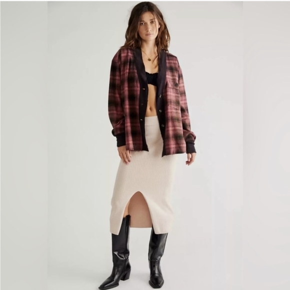 Free People shacket jacket cardigan flannel plaid XS oversized button down fit L - Picture 13 of 13